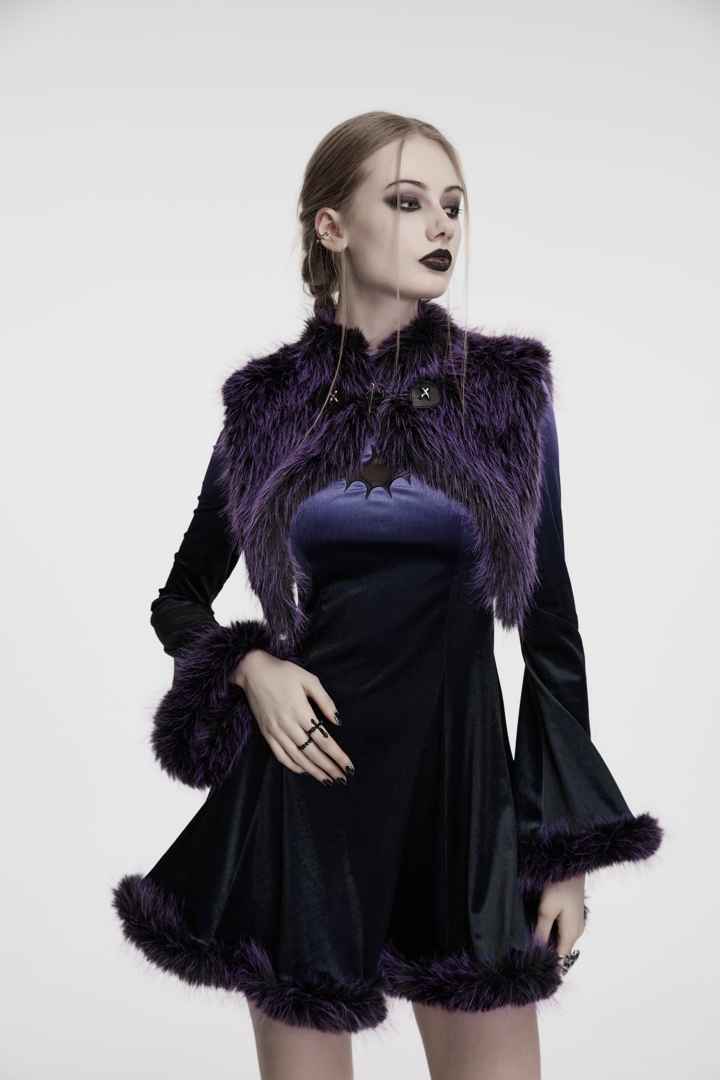 Punk Rave Lilith Gradient Devil Fur Shawl In Violet