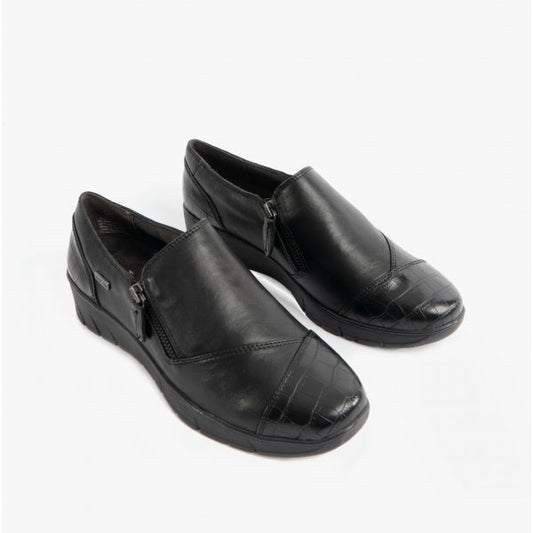 Jana 24660-29-055 Womens Leather Shoes Black Croc