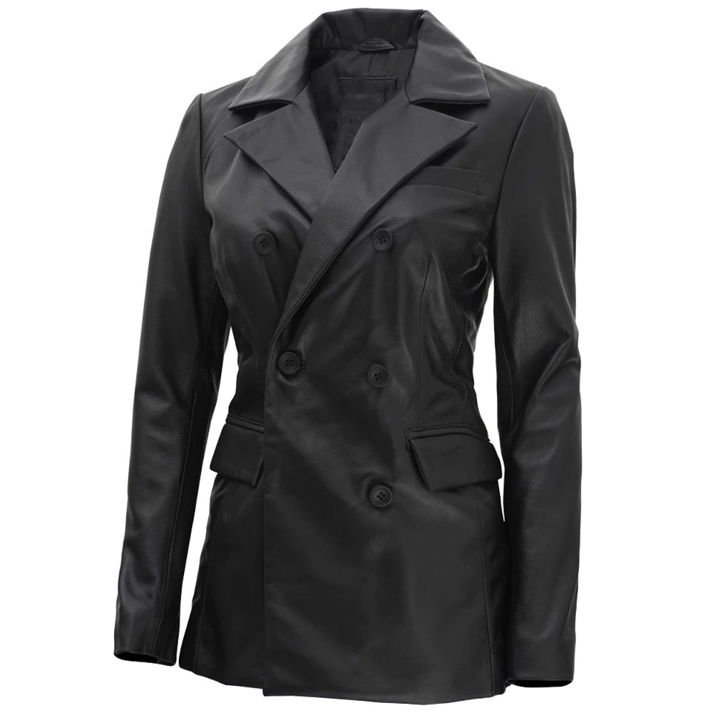 Women's Leather Blazer Coat | Black