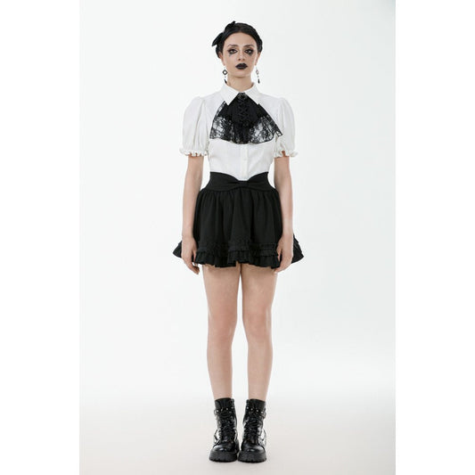 Dark in Love Elysia Ruffle Bib Puff Sleeve Goth Blouse in White