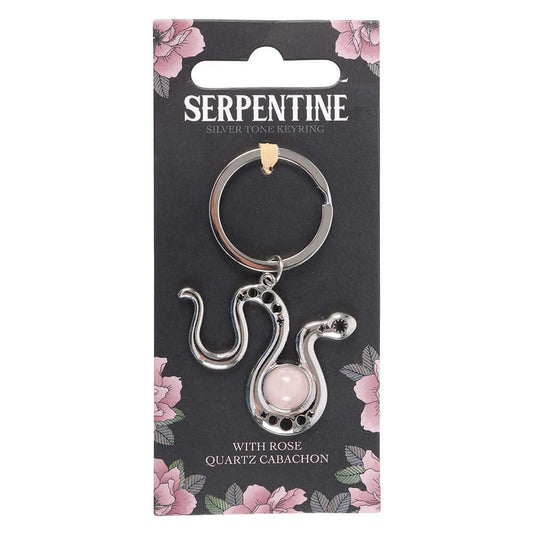 Gothic Gifts Snake Keyring with Rose Quartz Crystal