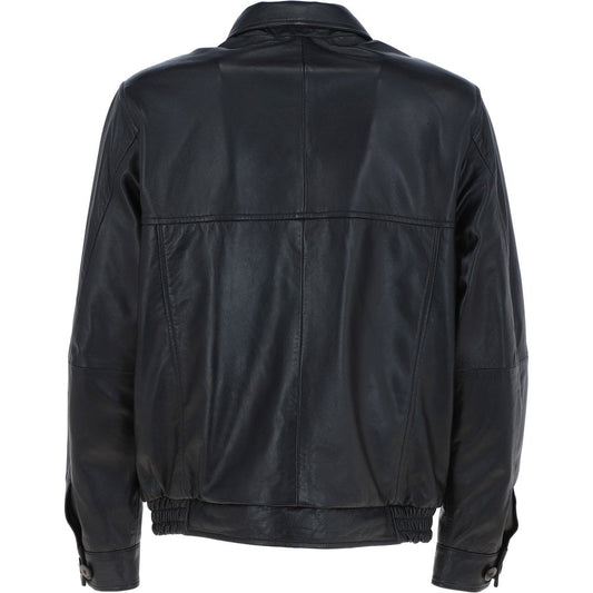 Men' Genuine Classic Leather Jacket | Black & Blue
