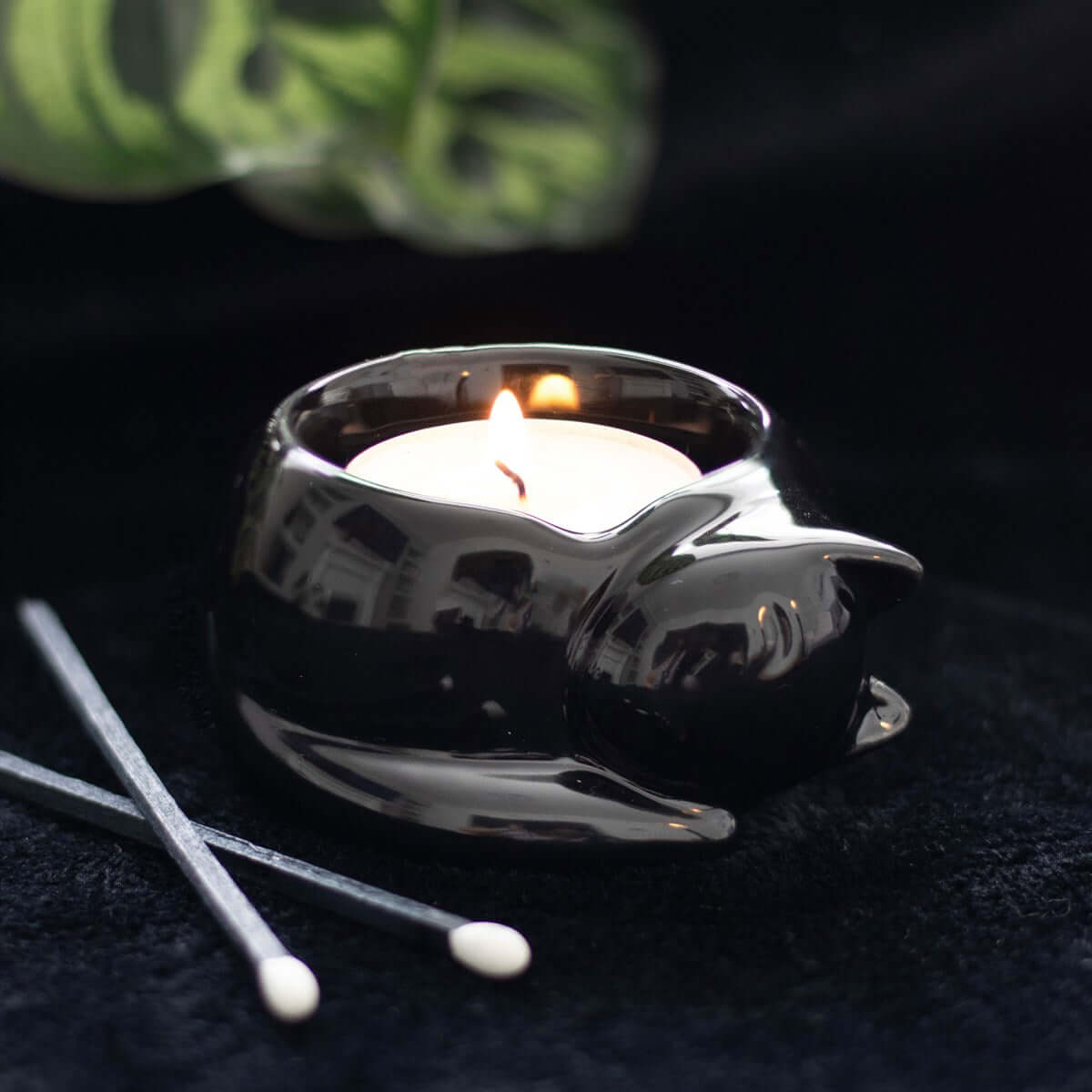 Gothic Gifts Black Cat Ceramic Tealight Candle Holder