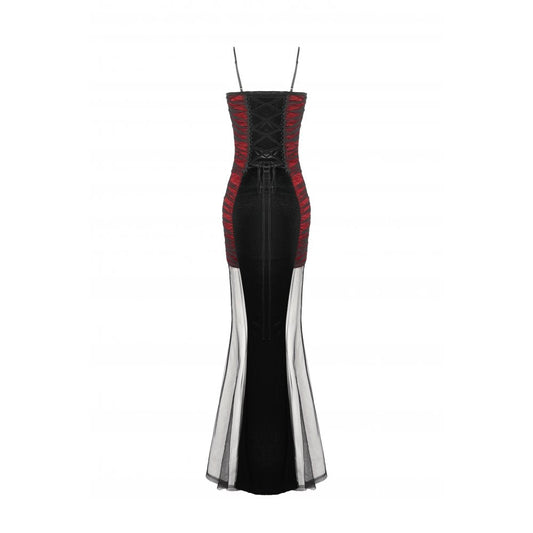 Dark in Love Lilith Red & Black Mesh Panel Goth Gown