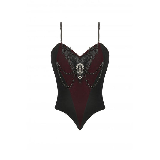 Dark in Love Morrigan Velvet & Lace Chain-Detail Bodysuit