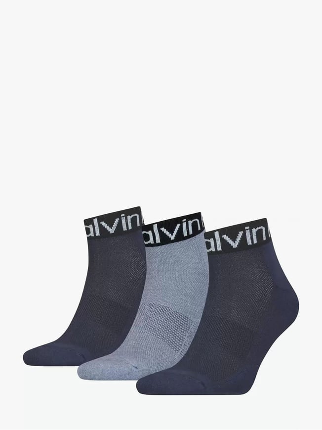 Calvin Klein 3 Pack LOGO Mens Ankle Socks Blue