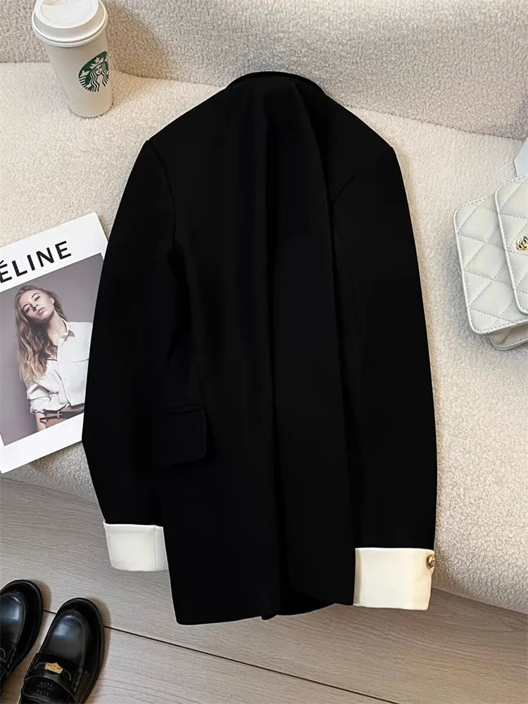 Elegant Women's Blazer Coat Fashion Stand Up Collar Long Sleeve Female Coats Spring Autumn Fashion Loose Office Lady Outwear