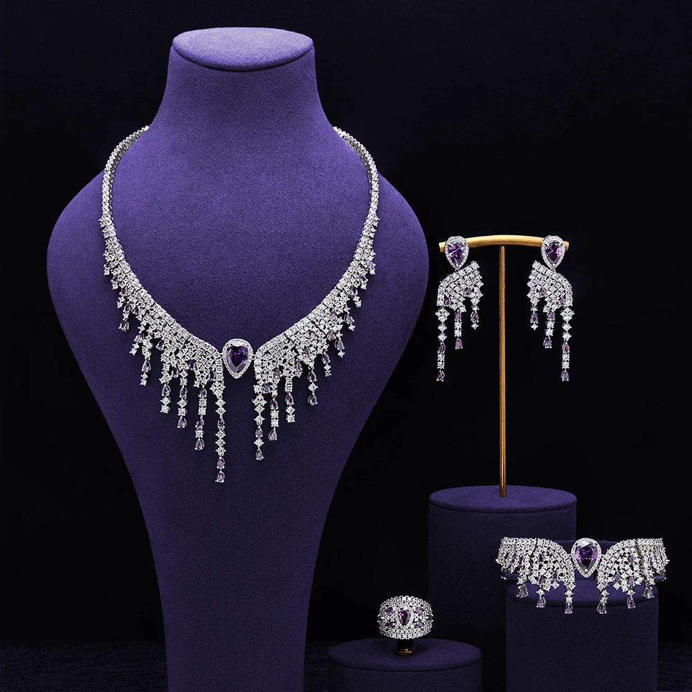 Dubai Luxury 4 Piece Zirconia Luxury CZ Crystal Wedding Jewelry Set