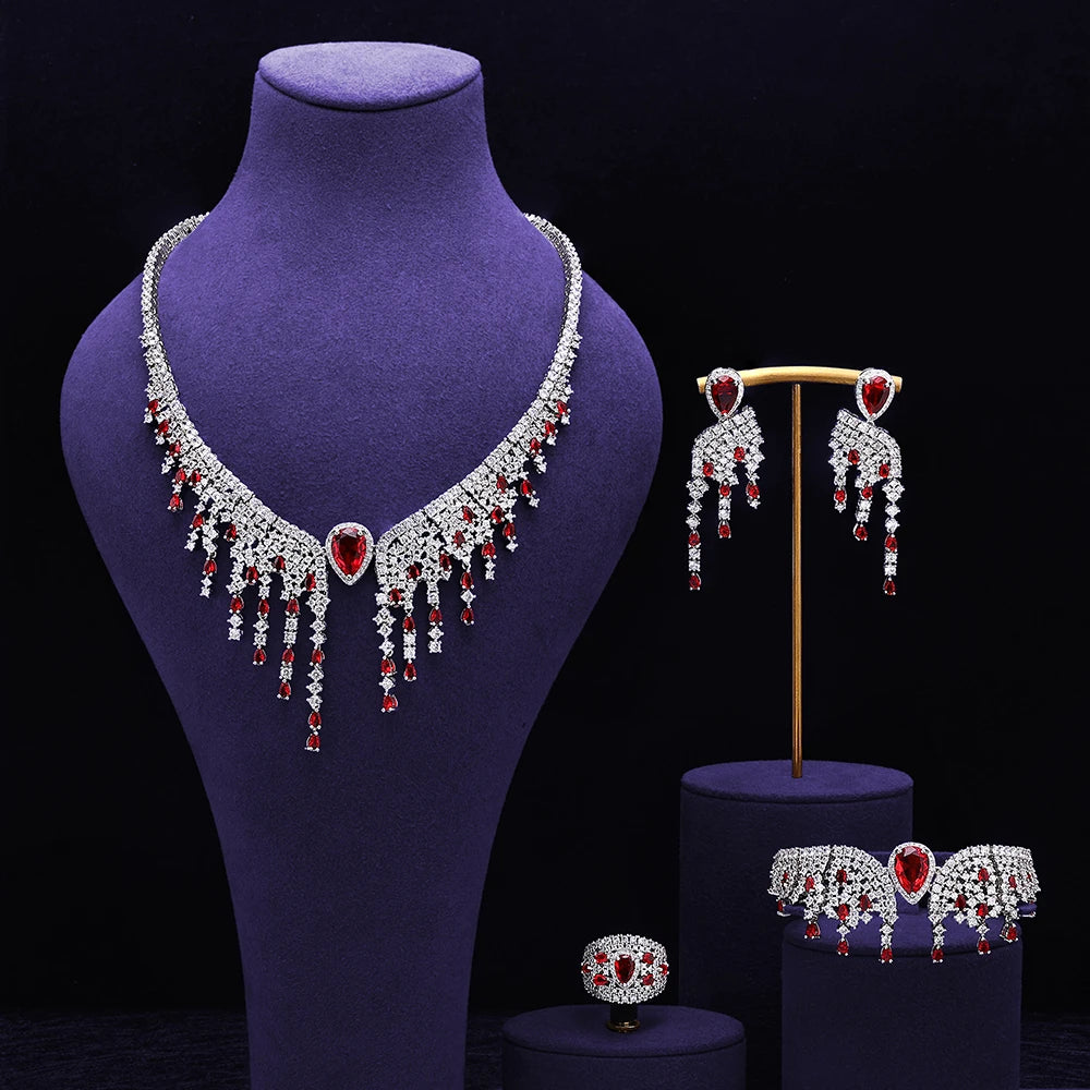 Dubai Luxury 4 Piece Zirconia Luxury CZ Crystal Wedding Jewelry Set