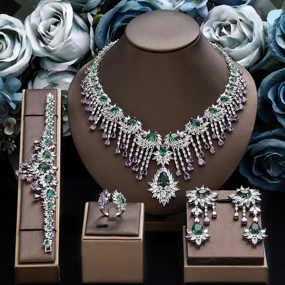 4 pieces of ultra luxury cubic zirconia bridal party costumes jewelry set