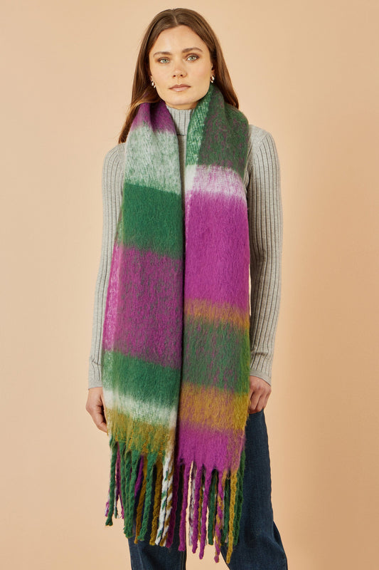 Yumi Green And Purple Check Soft Scarf