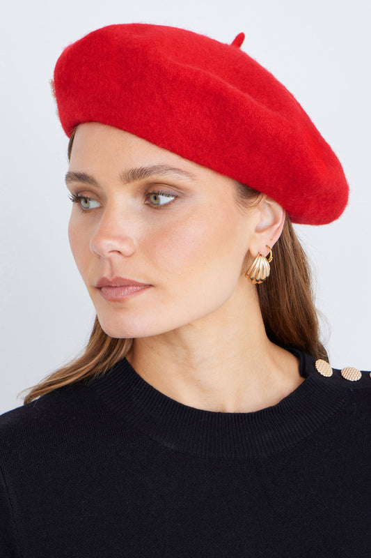 Yumi Red Pearl Bow Beret