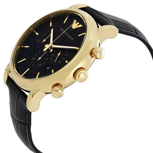 Emporio Armani Men's Watch Black Leather Strap & Black Dial With Yellow Gold Case AR1917 Luigi
