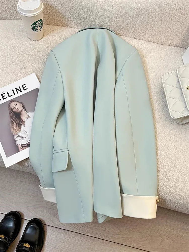 Elegant Women's Blazer Coat Fashion Stand Up Collar Long Sleeve Female Coats Spring Autumn Fashion Loose Office Lady Outwear