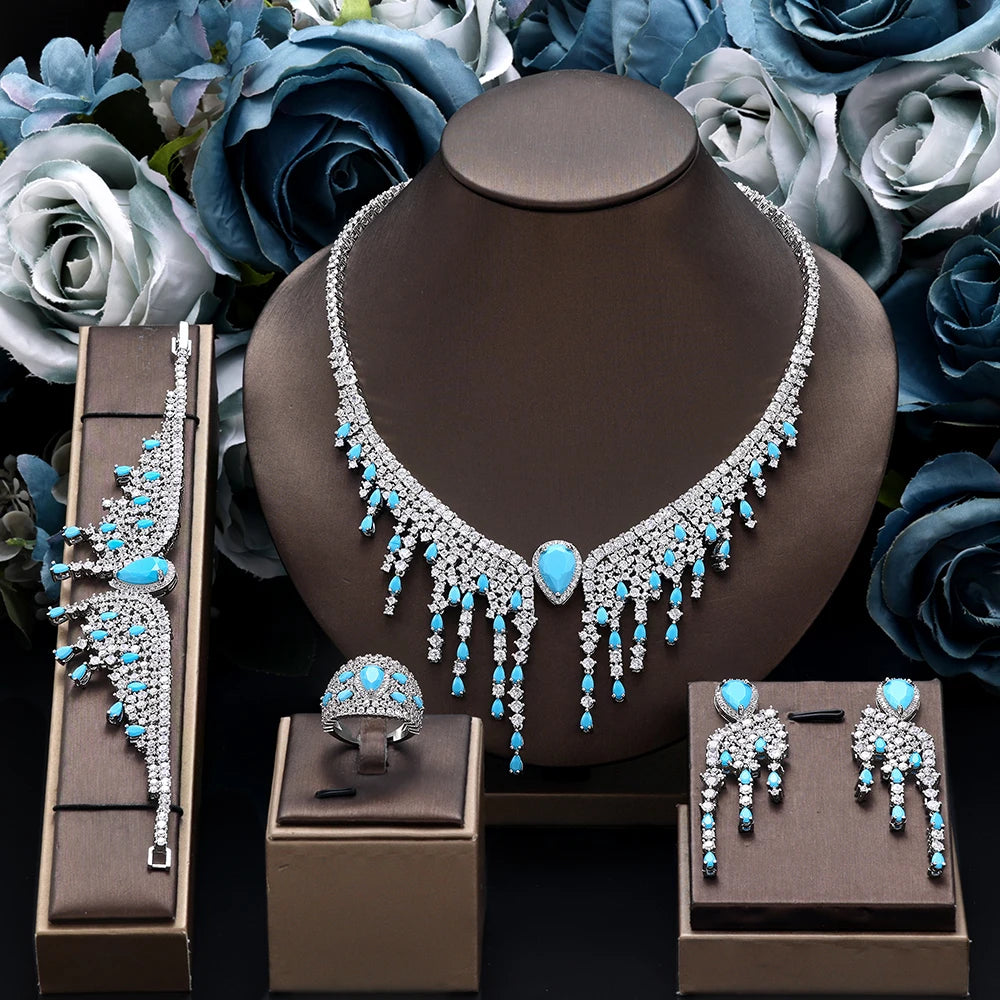 Dubai Luxury 4 Piece Zirconia Luxury CZ Crystal Wedding Jewelry Set