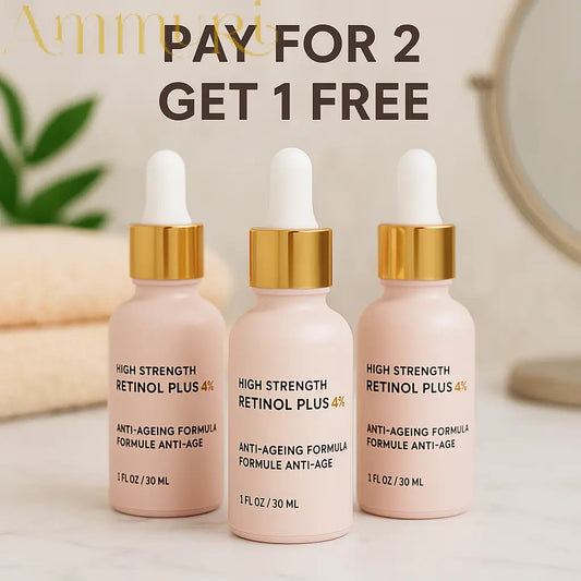 Ammuri High Strength Retinol Serum 4% Plus – Anti-Ageing Formula for Wrinkles, Fine Lines, Dark Spots & Firming – Face Serum with Vitamin Support – 3 Pack (30ml Each)