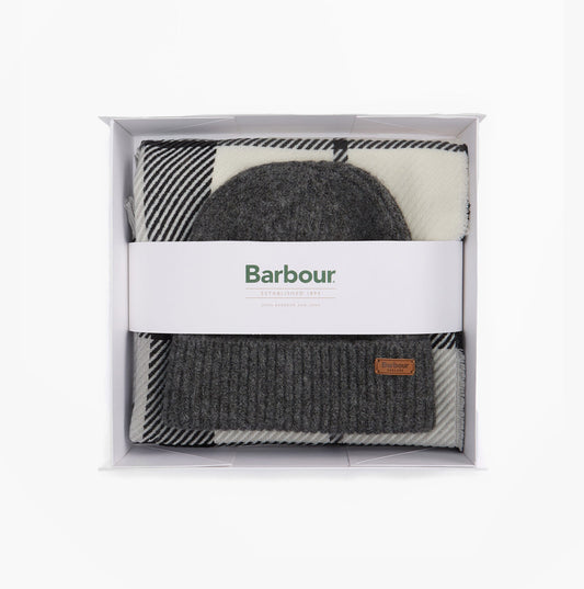 Barbour PENDLE BEANIE & BLAIR SCARF Gift Set Womens Monochrome