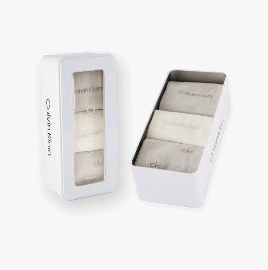 Calvin Klein 3 Pack Giftbox Grid Womens Socks Light Grey