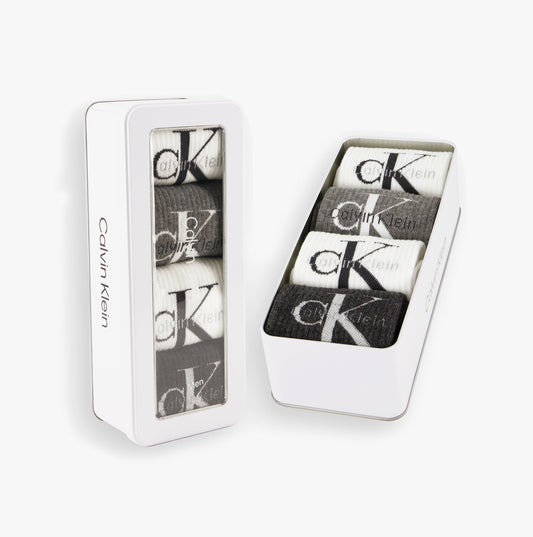 Calvin Klein 4 Pack Giftbox Monologue Mens Socks Grey Melange/White