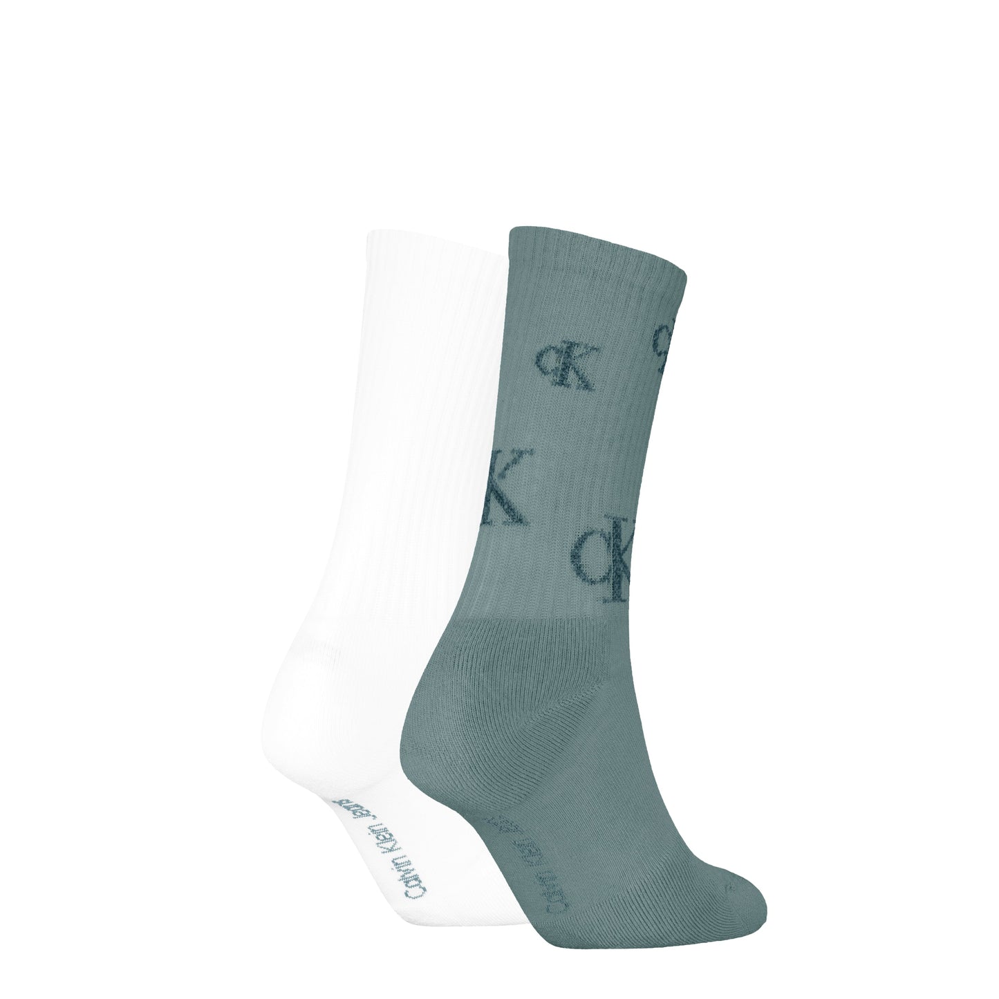 Calvin Klein 2 Pack Logo Trainer Womens Crew Socks Green/White