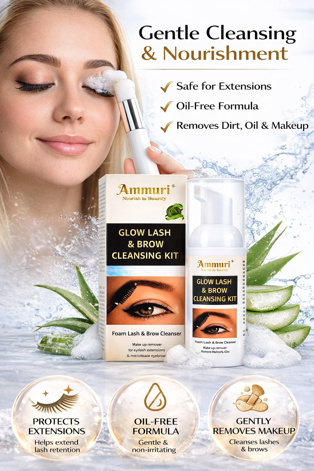 Ammuri Lash & Brow Cleanser Foam – Lash Extension Safe Makeup Remover 50ml