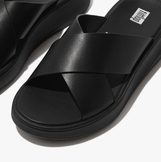 FitFlop F-MODE LEATHER FLATFORM CROSS Womens Slides All Black