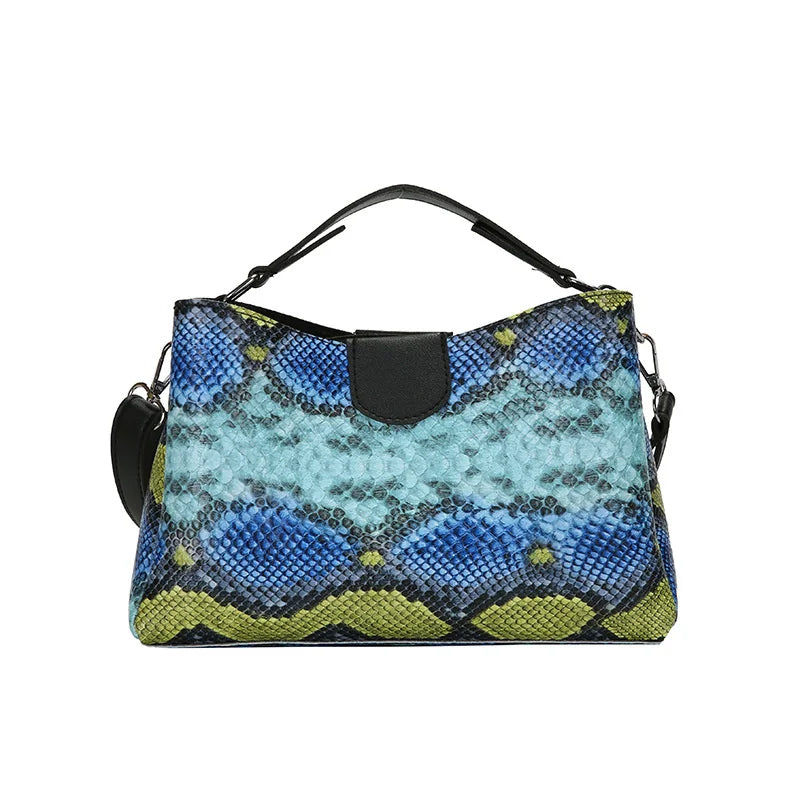 Women Fashion Snake Print Handbags Purse Vintage PU Leather Crossbody Bags Female Serpentine Casual Large Messenger Shoulder Bag