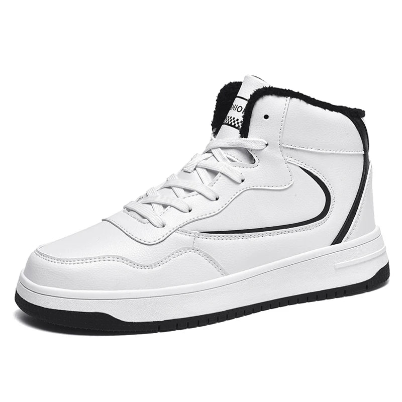 Winter Men's High-Top Flat Fashion Leather Sneakers Skateboard Shoes Men Plush Skateboarding Shoes Mid Unisex Big Size 47 48