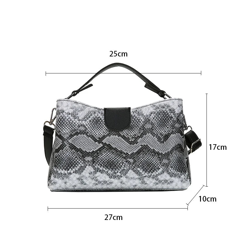 Women Fashion Snake Print Handbags Purse Vintage PU Leather Crossbody Bags Female Serpentine Casual Large Messenger Shoulder Bag