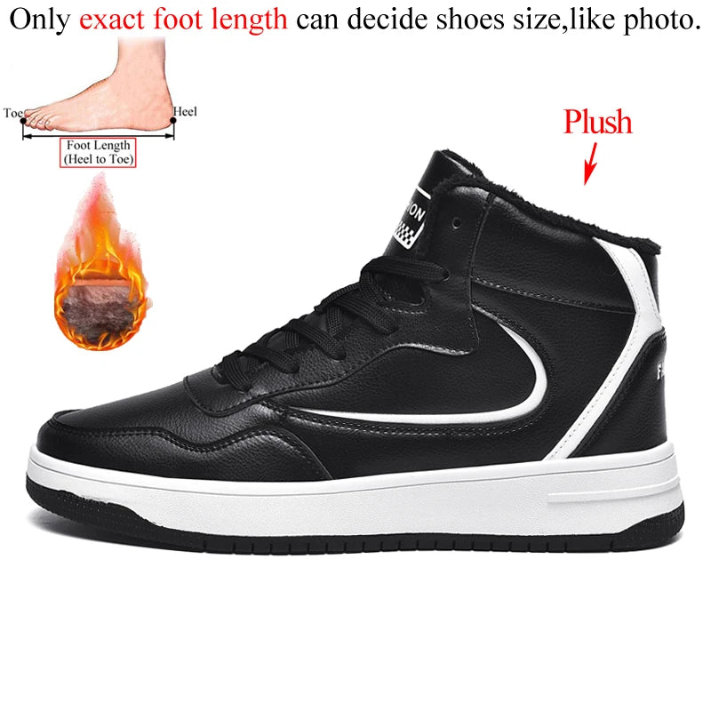 Winter Men's High-Top Flat Fashion Leather Sneakers Skateboard Shoes Men Plush Skateboarding Shoes Mid Unisex Big Size 47 48
