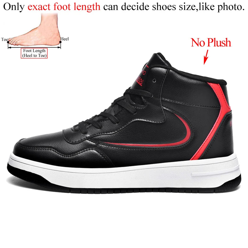 Winter Men's High-Top Flat Fashion Leather Sneakers Skateboard Shoes Men Plush Skateboarding Shoes Mid Unisex Big Size 47 48
