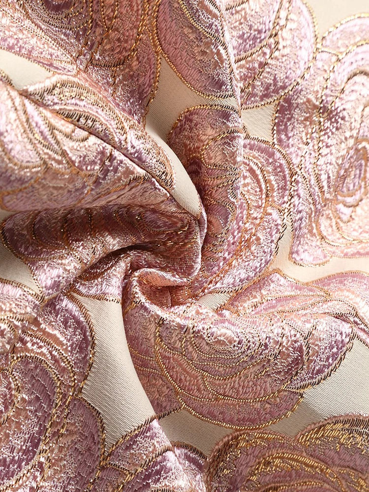 Women Long Trench Coat Floral Jacquard Button Overcoat Elegant Jackets