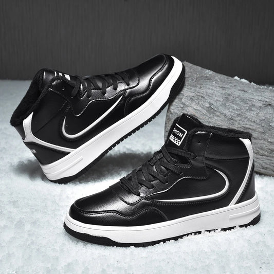 Winter Men's High-Top Flat Fashion Leather Sneakers Skateboard Shoes Men Plush Skateboarding Shoes Mid Unisex Big Size 47 48