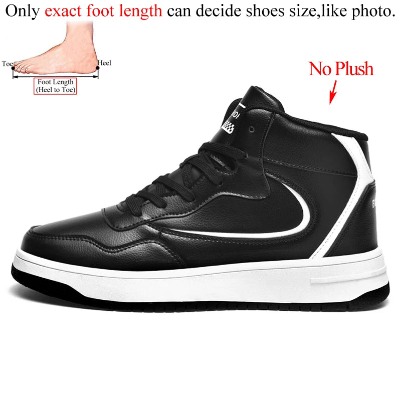 Winter Men's High-Top Flat Fashion Leather Sneakers Skateboard Shoes Men Plush Skateboarding Shoes Mid Unisex Big Size 47 48
