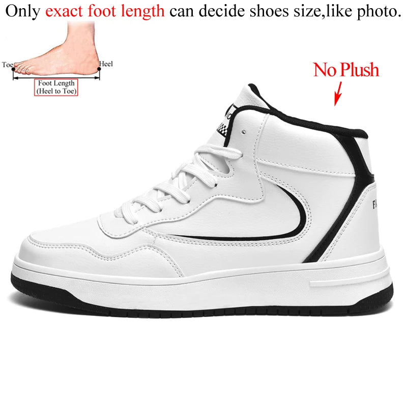 Winter Men's High-Top Flat Fashion Leather Sneakers Skateboard Shoes Men Plush Skateboarding Shoes Mid Unisex Big Size 47 48