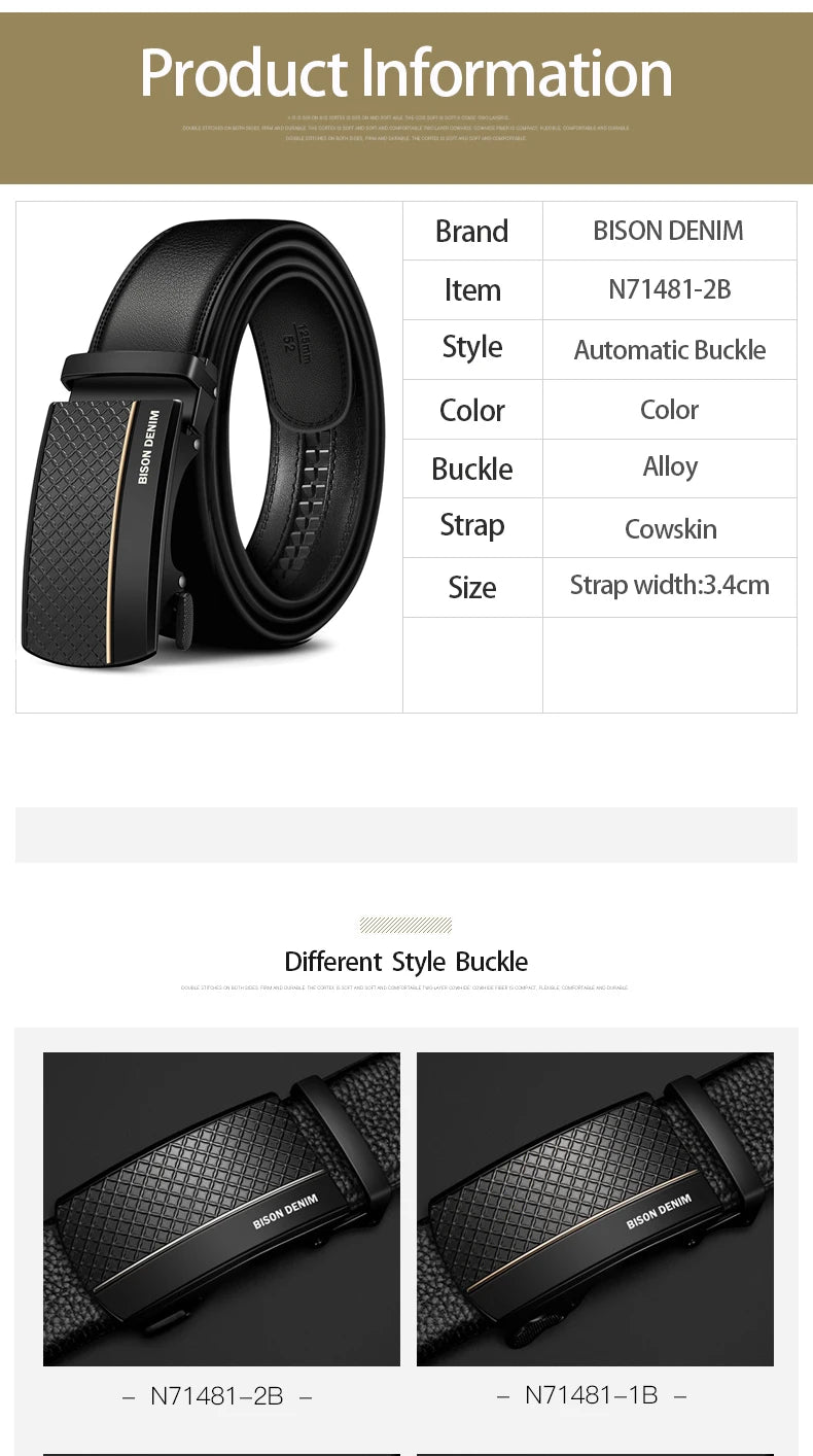 BISON DENIM Genuine Leather Automatic Men Belt Luxury Strap Belt for Men Designer Belts Men High Quality Fashion Belt N71416
