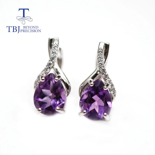 TBJ,Natural Brazil amethyst clasp earring ,4ct up pear 7*9mm real gemstone jewelry 925 sterling silver for women daily wear