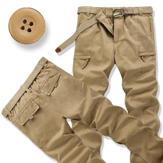Male Cotton Camouflage Pants Men's Tactical Overalls Hiking Premium Elasticated Waist Multi Pocket Large Size Cargo Trousers