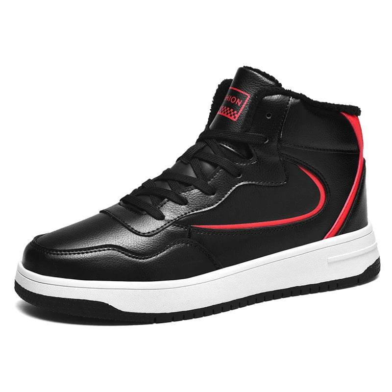 Winter Men's High-Top Flat Fashion Leather Sneakers Skateboard Shoes Men Plush Skateboarding Shoes Mid Unisex Big Size 47 48