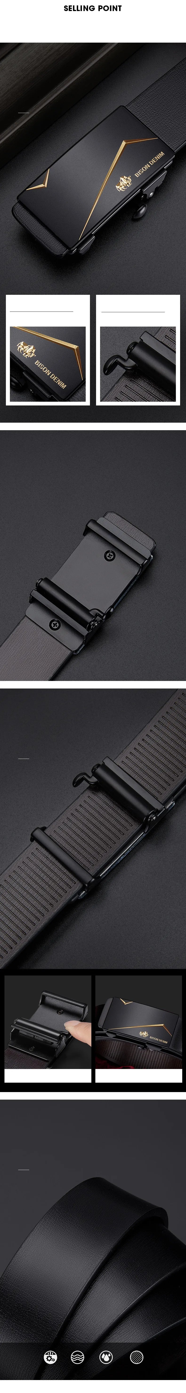 BISON DENIM Men Automatic Male Belts Cummerbunds Cowskin Leather Belt Men Black Belts Genuine Leather Belts Luxury Brand