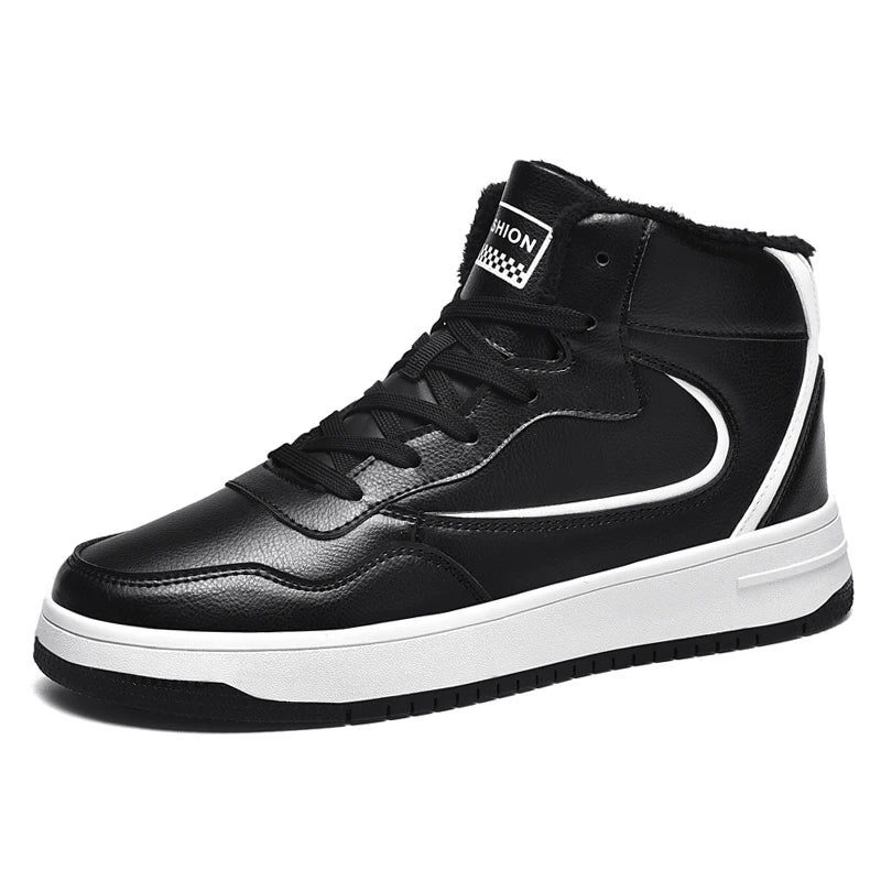 Winter Men's High-Top Flat Fashion Leather Sneakers Skateboard Shoes Men Plush Skateboarding Shoes Mid Unisex Big Size 47 48