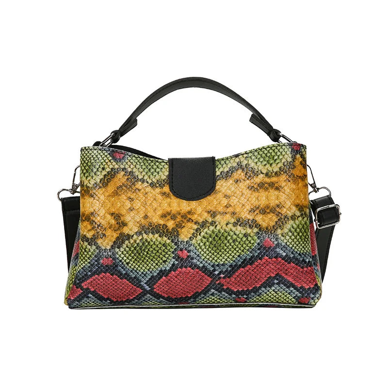 Women Fashion Snake Print Handbags Purse Vintage PU Leather Crossbody Bags Female Serpentine Casual Large Messenger Shoulder Bag