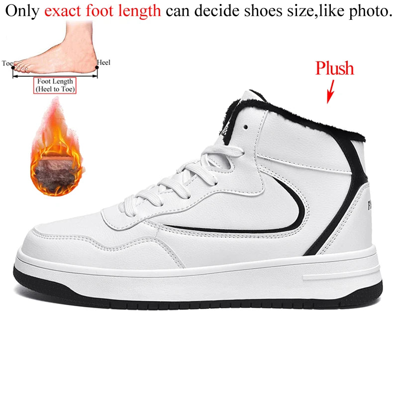 Winter Men's High-Top Flat Fashion Leather Sneakers Skateboard Shoes Men Plush Skateboarding Shoes Mid Unisex Big Size 47 48