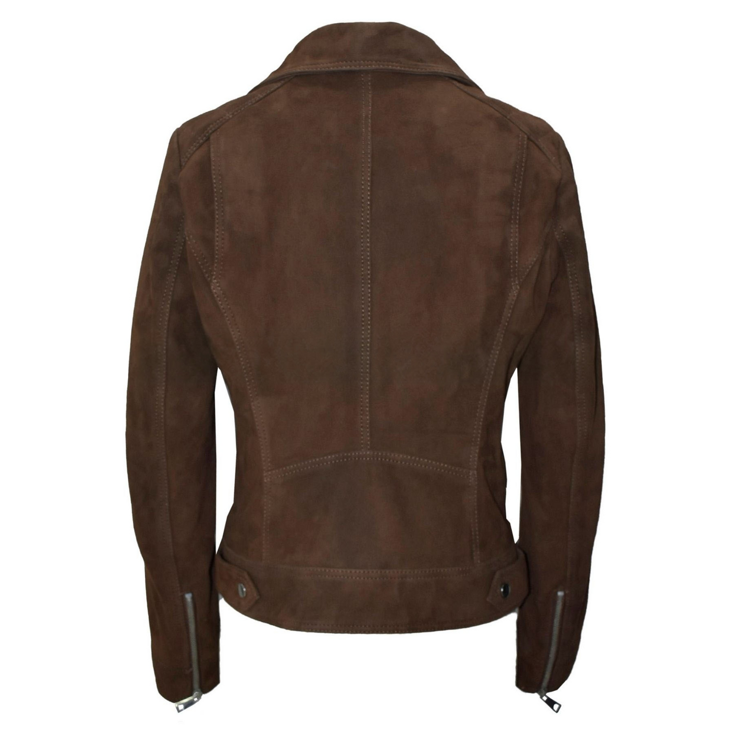 Women's Moto Biker Jacket Suede Leather, Asymmetrical Zip Front | Brown