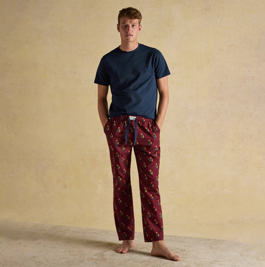 Joules DOZER Mens Pyjama Trousers Burgundy Red
