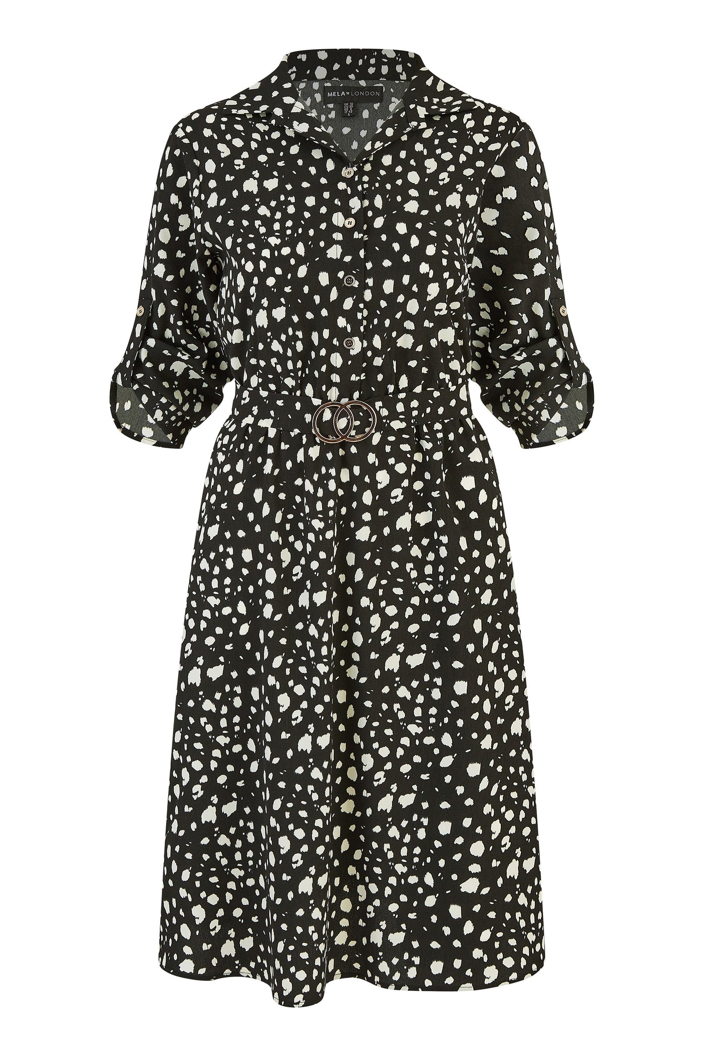 Mela Black Dash Print Skater Dress With Buckle