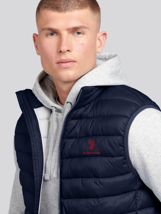 Mens Bound Quilted Gilet Dark Sapphire Navy / Haute Red DHM