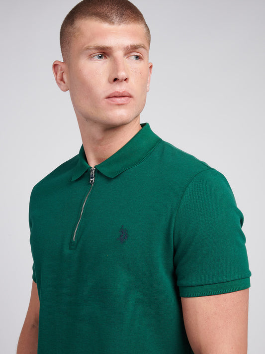 Mens Double Horsemen Texture Polo Shirt in Rain Forest
