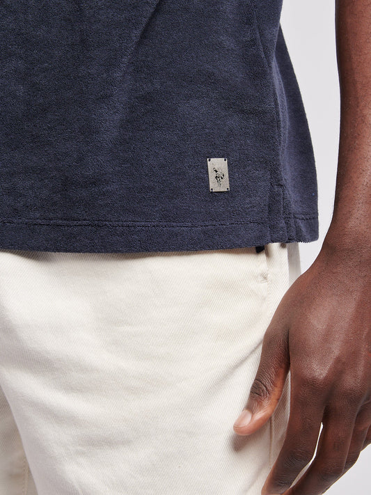 Mens Terry Revere Collar Polo Shirt in Dark Sapphire Navy