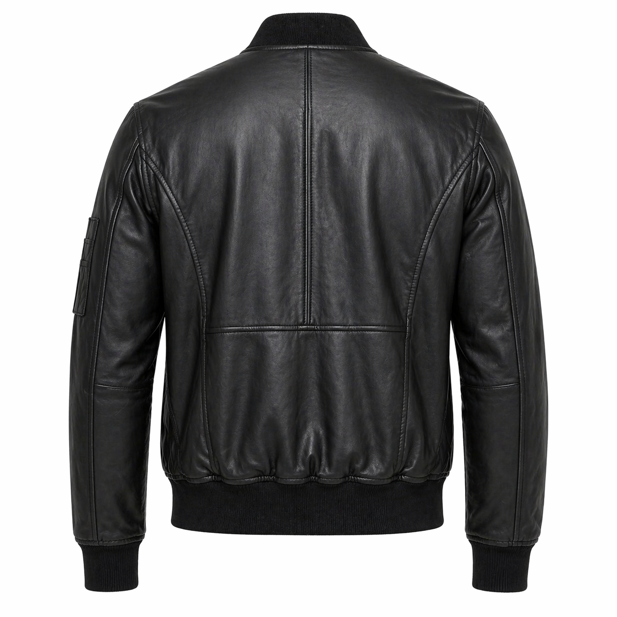 Men's Leather Bomber Jacket, Zip Front, Multiple Pockets | Black
